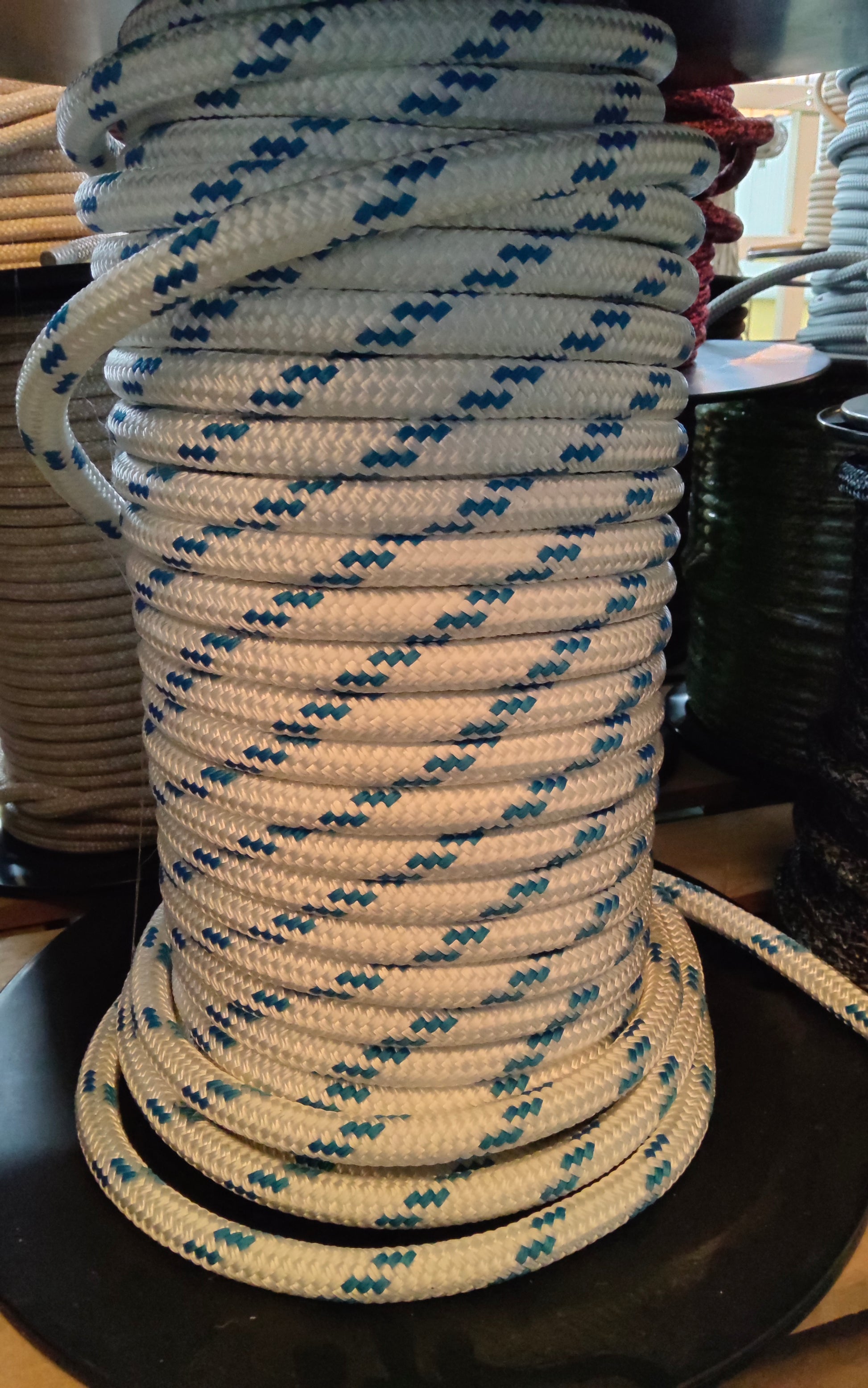 Cordage Callisto diamètre 16 mm blanc 3 fuseaux bleu